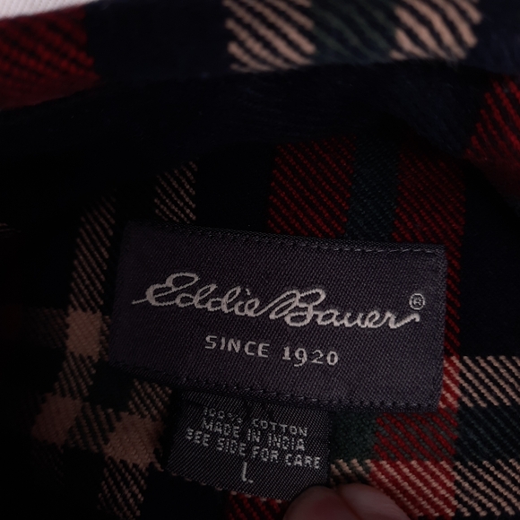 Eddie Bauer Heavy Flannel Plaid Shacket Men's Size Large Button Up Long Sleeve - Picture 9 of 10